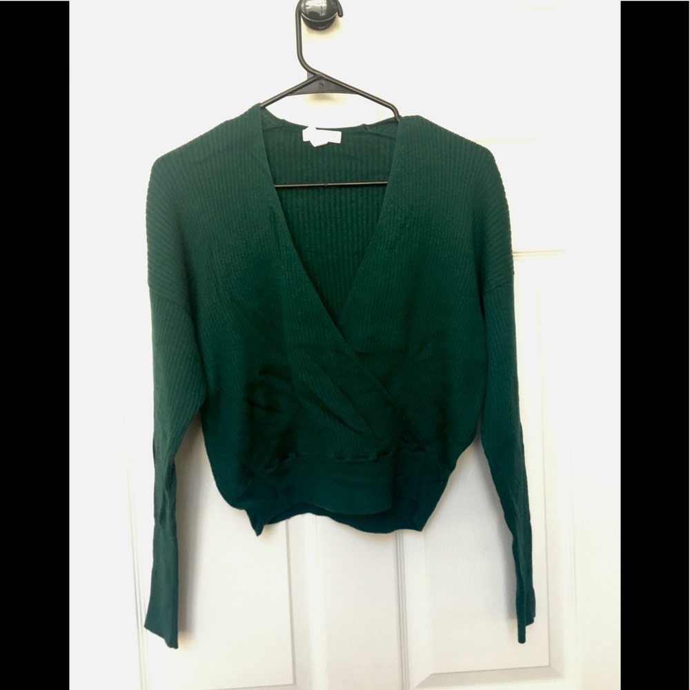 Leith Ribbed Wrap Sweater Evergreen - Picture 2 of 9